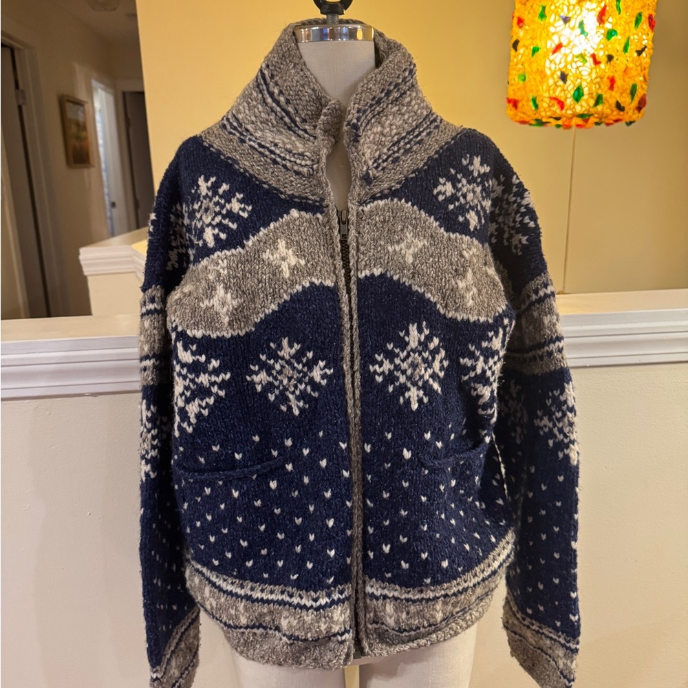Navy and Gray Women's Cardigan Sweater